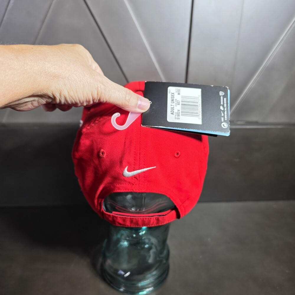 Nike Strap Back Golf Hat Cap One Size Kids Swing & Swoosh Logo Poly Outdoor Red - Picture 2 of 10